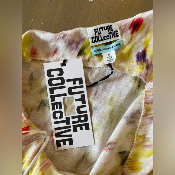 Linen Blend One-Shoulder Multicolor Dress Size Medium - Picture 6 of 8